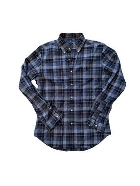 Ralph Lauren Slim Fit Plaid Button Down Shirt Men M Blue Gray Pony Logo